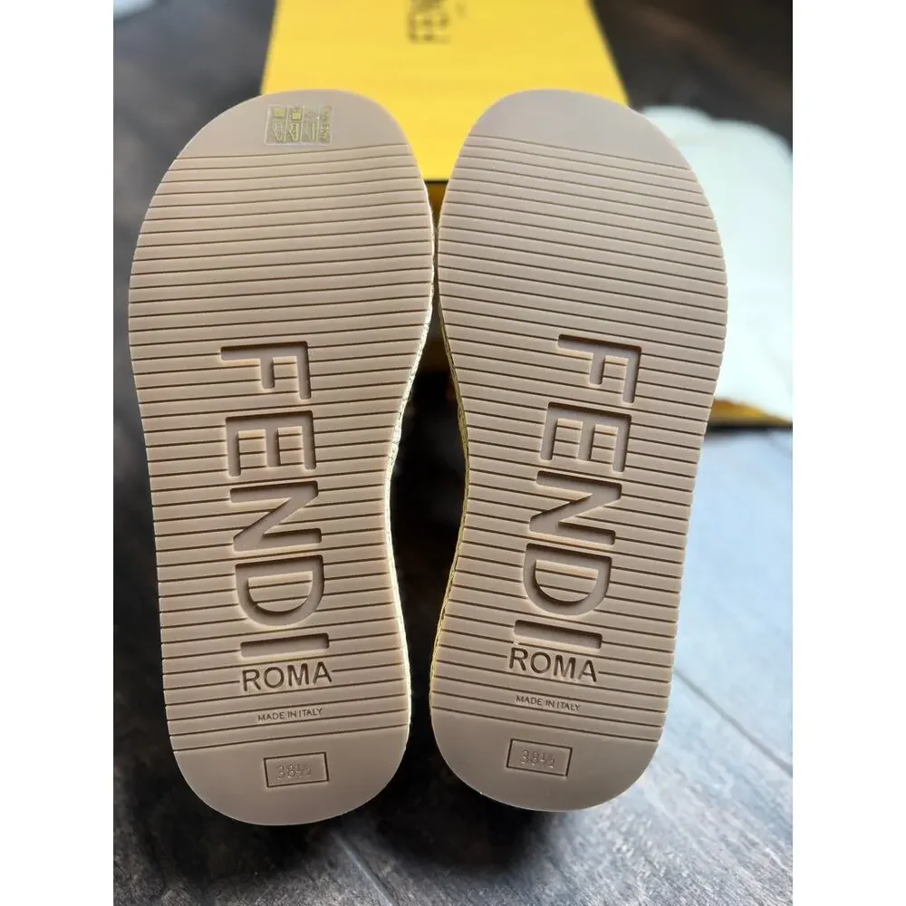 Fendi Sunshine Raffia Platform Slide Sandals Size 38.5 BNIB